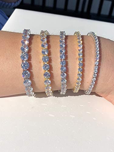 Refined Title: Solid 925 Sterling Silver Unisex Tennis Bracelet with 14k Yellow & Rose Gold Finish