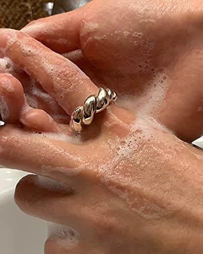 S925 Twisted Signet Ring Dome Band Rhodium/Gold Chunky Squiggle Solid Sterling Silver Polished Fine Jewelry For Women