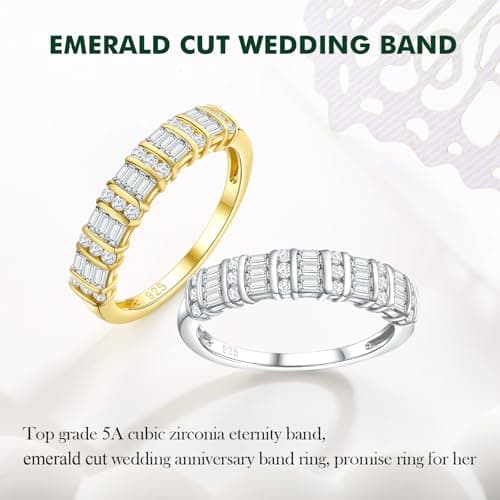 RANDES 925 Sterling Silver Moissanite Half Eternity Bands for All Sizes Sapphire/Emerald/Ruby/Diamond Cz Sizes 6-10