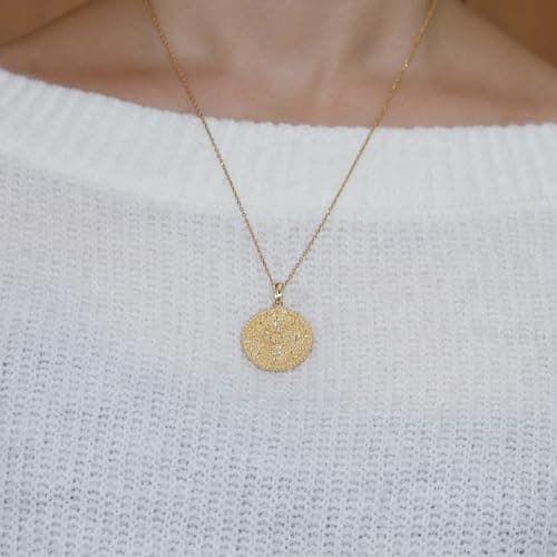 AFFY Aztec Sun Calendar Pendant Charm Necklace 14K Gold over Sterling Silver