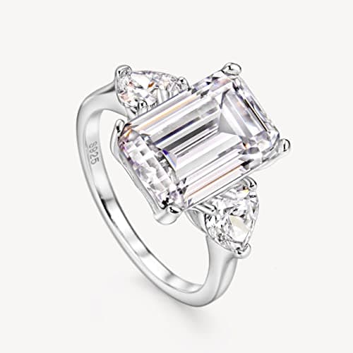 Sterling Silver Emerald Cut Engagement Ring for Women