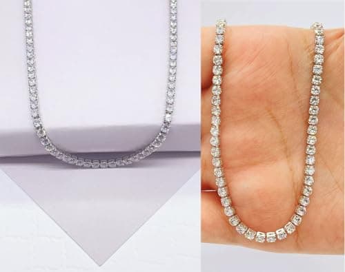 Yamberdoly Tennis Necklace for Women 14 Inches Silver Cubic Zirconia Chain