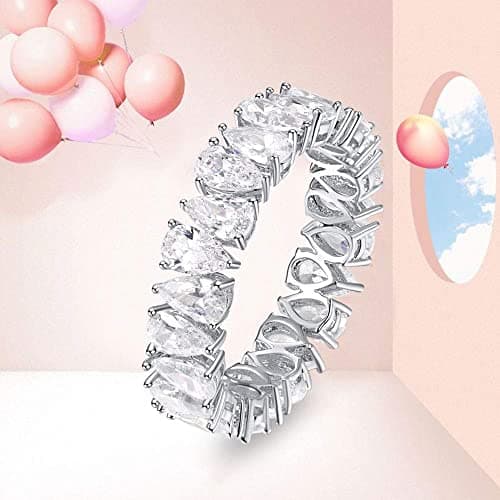 AVECON Eternity Band for Women Sterling Silver Stacking Ring Pear Cut CZ Wedding Size 5-9
