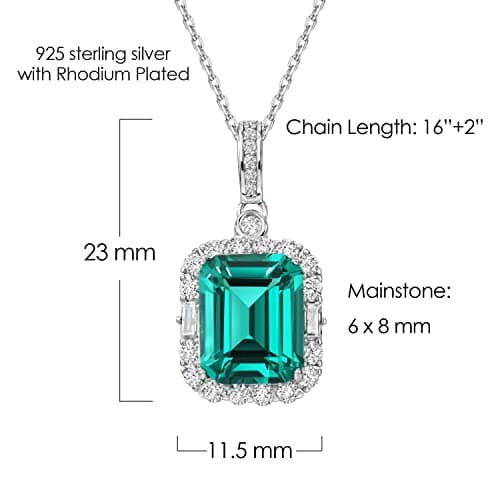 Michooyel S925 Lab-created Emerald Pendant Necklace For Women