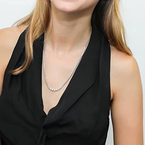 BERRICLE Rhodium Plated Graduated CZ Tennis Necklace for Women, 9.5-32"