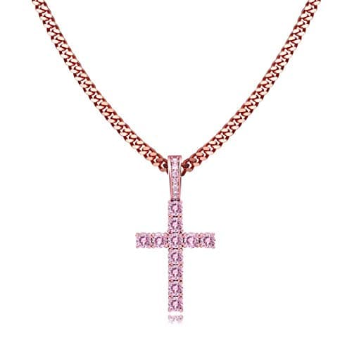 TOPGRILLZ 14K Silver Plated Gold Heart Cross Necklace & Pendant Chain