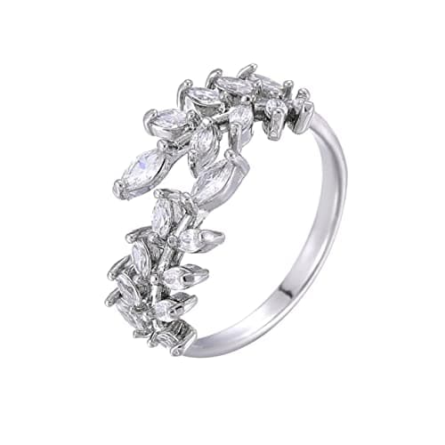 VOPIPO Adjustable Gold Plated CZ Leaf Double Cubic Zirconia Ring for Women