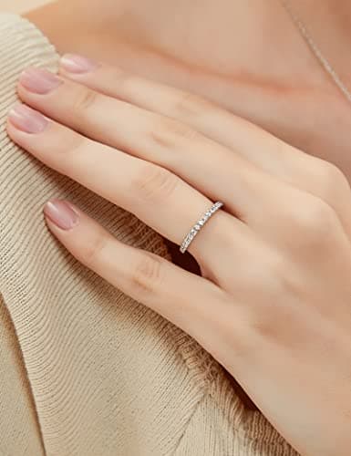 EAMTI 925 Sterling Silver Wedding Band with Cubic Zirconia Size 3-13