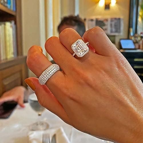 Michooyel S925 4.0ct Emerald Cut Engagement Ring for Women