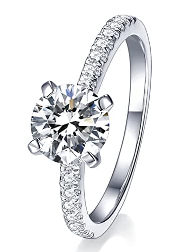 IMOLOVE Solitaire Moissanite Engagement Ring, 1CT D Color VVS1, 925 Sterling Silver & 18K White Gold Plated