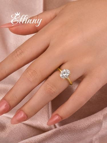 Effinny 2.0ct Moissanite Ova Cut Solitaire Ring, D Color VVS1, 925 Silver