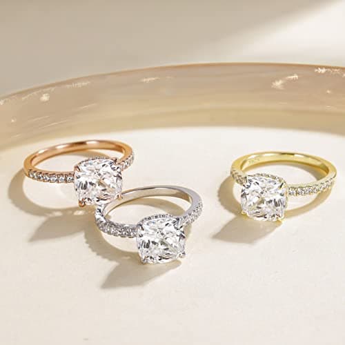 EAMTI 925 Sterling Silver Cushion Cut CZ Rings for Women Engagement Wedding Size 3-11