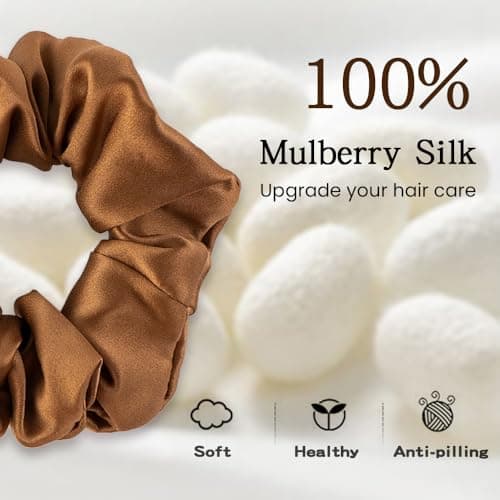 100% Mulberry Silk Scrunchies for Curly Hair, Thick Elastic Band, 3-Pack