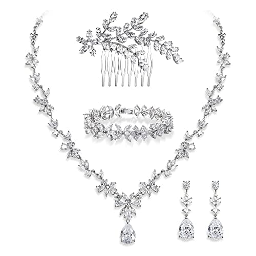 Crysdue Wedding Jewelry Set: Elegant Dangle Earrings & Teardrop Necklace for Bridal Party