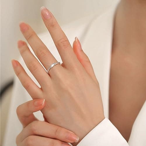 Veshon 925 Sterling Silver Baguette Created Diamond Birthstone Promise Half Eternity Halo Rings for Her Sizes 5-10
