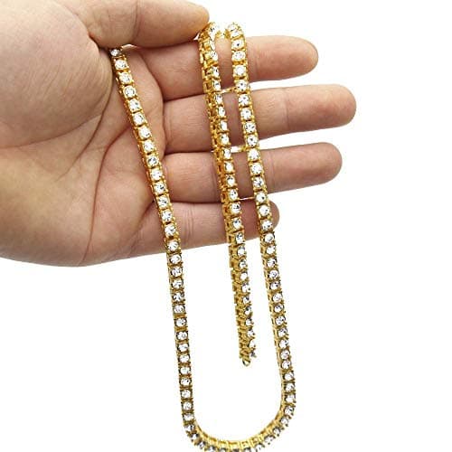LARDROK Hip Hop Bling CZ Sparkling Cool Tennis Necklace for Men