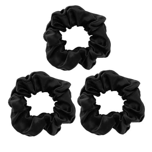 100% Mulberry Silk Scrunchies for Curly Hair, Thick Elastic Band, 3-Pack