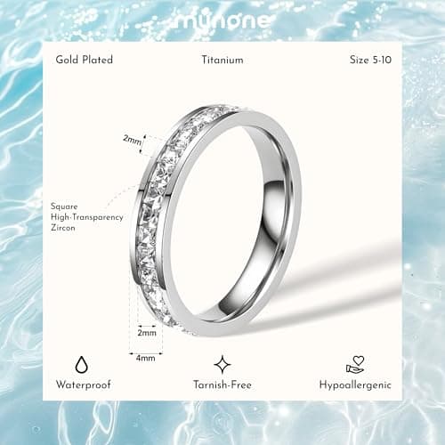 Munone 14k Gold Plated 4mm Cubic Zirconia Women's Stackable Eternity Ring