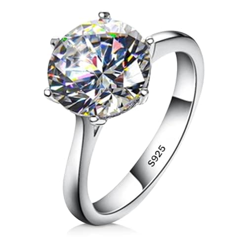 AINUOSHI 925 Sterling Silver 10mm Round Moissanite Engagement Ring D-E Color
