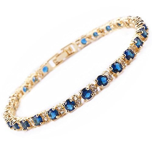 RIZILIA Eternity Yellow Gold Plated Tennis Bracelet, 7" Round CZ