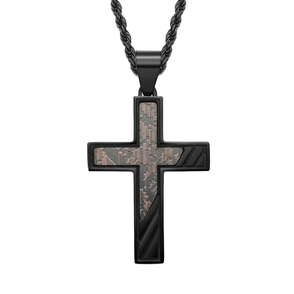 Men's Black Blue Cross Necklace Stainless Steel Crucifix Pendant 24 Inch Chain