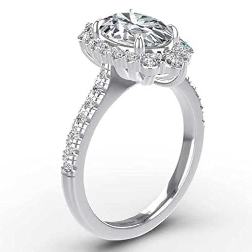 FixStar VVS Moissanite Halo Ring 3.83ct Oval Cut Engagement RingSterling Silver 18K White Gold Plated