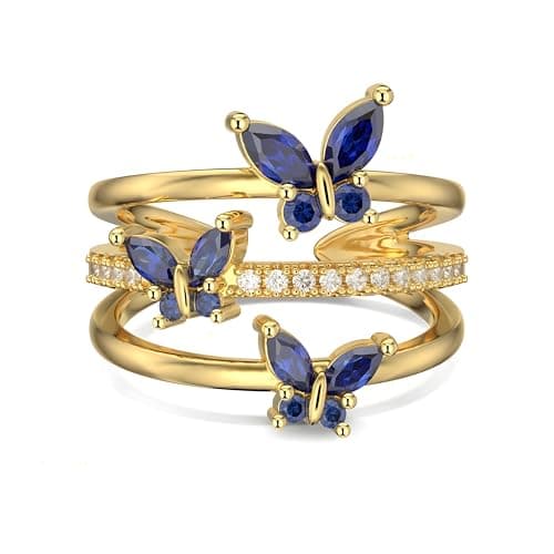 VOPIPO Adjustable Gold Plated CZ Leaf Double Cubic Zirconia Ring for Women