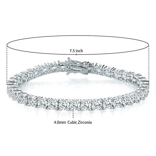 18k White Gold Plated CZ Charm Bracelet, 4MM CZ for Men & Women