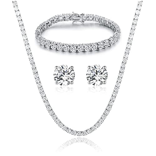 Gemsme 18K White Gold Plated Jewelry Set - Necklace, Bracelet, Earrings Pack of 3