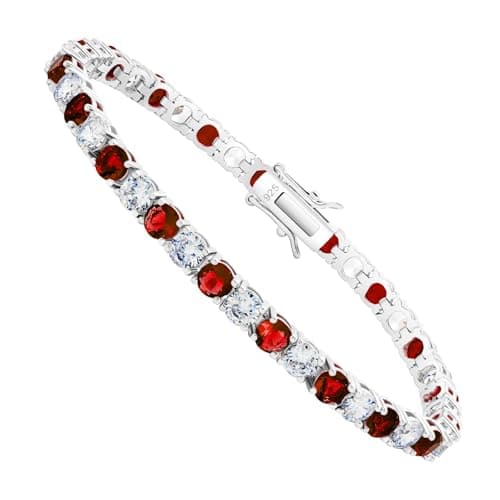 Kose 925 Sterling Silver Classic Tennis Bracelet | 4mm Sapphire Ruby Emerald Cubiz Zirconia | Women and Men, 6.5-8 inche