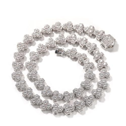 Lulu Mel Hip Hop 14K White Gold Plated 10mm Honeycomb Chain Necklace, 18-20 Inches Rapper Style