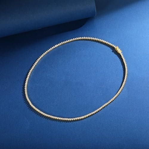 Gemsme 18K Gold Plated 2mm Cubic Zirconia 3 Prong Tennis Necklace for Women