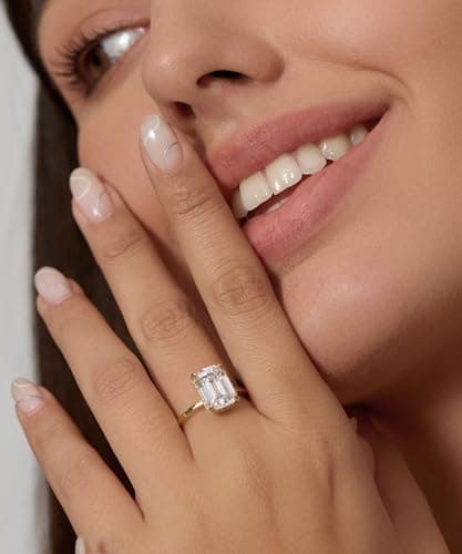Michooyel 18K Gold Plated Emerald Cut Cubic Zirconia Engagement Rings For Women