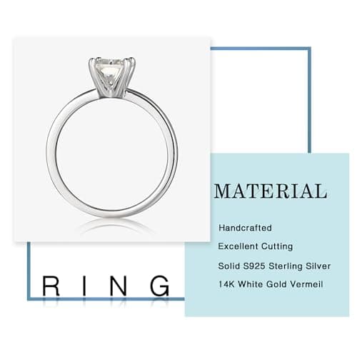 MOOSEA D Color VVS1 ClarityLab Created Moissanite Ring, 18K White Gold Plated Solitaire Engagement Ring