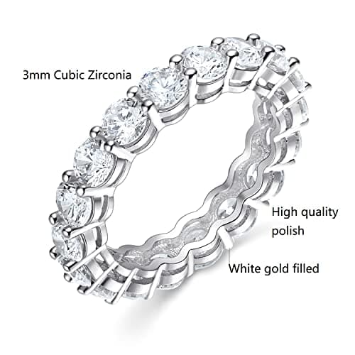 Gemsme 18K White Gold Filled CZ Eternity Ring for Women Size 5-10