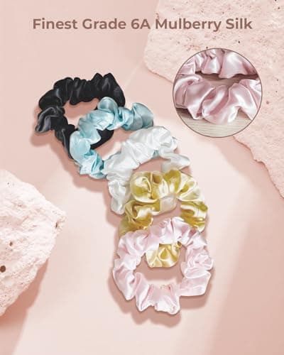 Mulberry Silk No-Damage Scrunchies for Curly Hair, 3 Pack