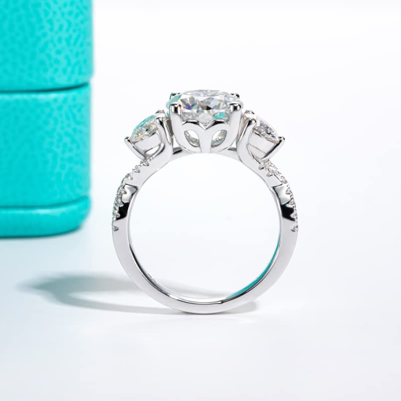 AnuClub Round Cut Moissanite 3 Stone Engagement Ring VVS1 925 Sterling Silver