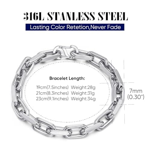 VNOX Men's Diamond-Cut Paperclip Bracelet Trends in Chunky Stainless Steel Jewelry