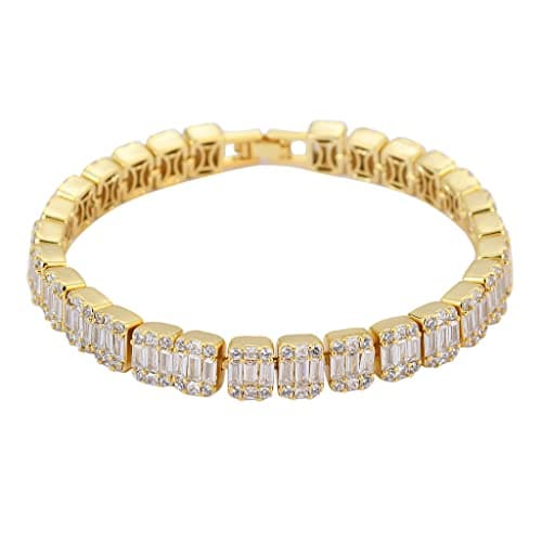 RONALREL Moissanite Baguette Mens Tennis Bracelet