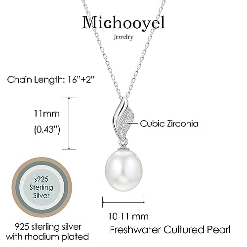 Michooyel Women's Freshwater Pearl & Cubic Zirconia Wave Necklace, 16-18 inch