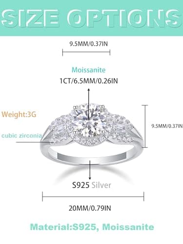1.4 CT Moissanite Promise Ring, Diamond Wedding Band for Her, Sterling Silver 18K Gold Plated