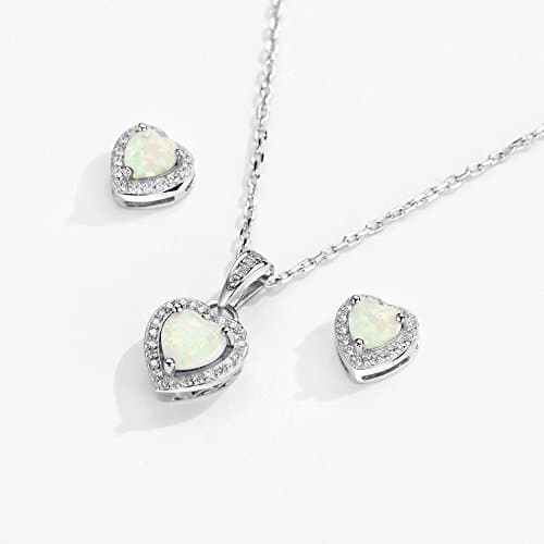 Michooyel Opal Sterling Silver Heart Pendant Stud Earrings Jewelry for Women
