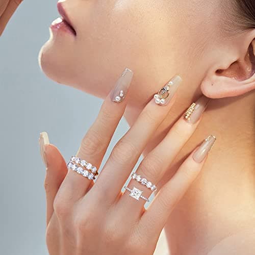 MOOSEA 5 Stone Moissanite Anniversary Rings, 3.75MM 14K White Gold Filled Jewelry