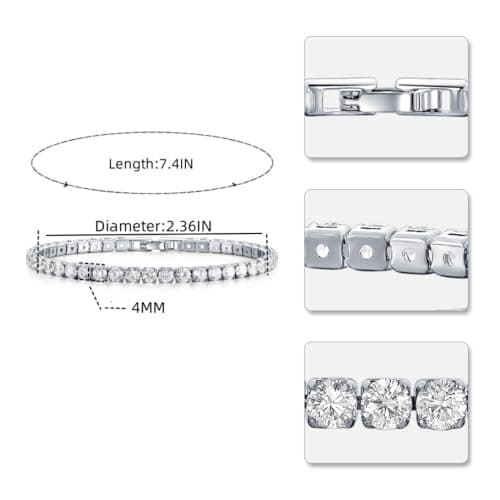 Lizeboy Sterling Silver Plated Zirconia Tennis Bracelet, Gold or Silver, Women & Men