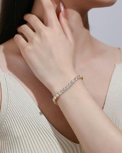 FANCIME 18K Gold Plated Moissanite Tennis Bracelet 4.7-19 Carats