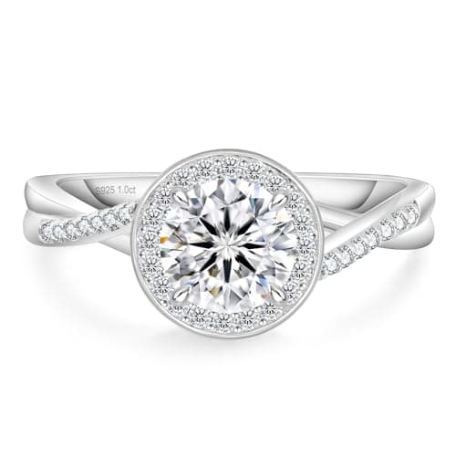 KRKC&CO Moissanite Halo Engagement Ring, 1.0 CT, White D Color VVS1 Clarity