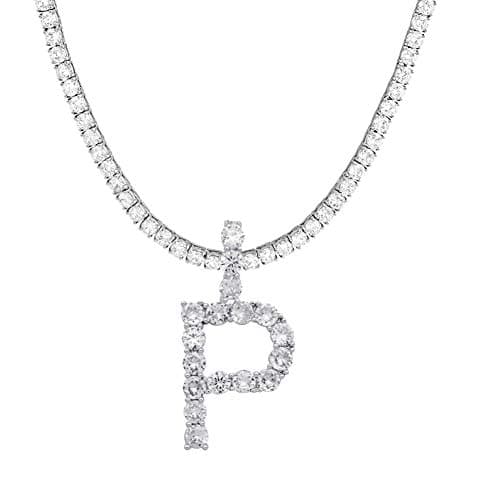 Jacruces Personalized Bling CZ Letter Necklace for Women Silver Tennis Chain
