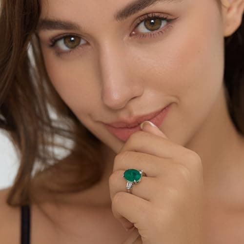 Michooyel 5.0ct S925 Synthetic Emerald Oval Cut Ring for Women