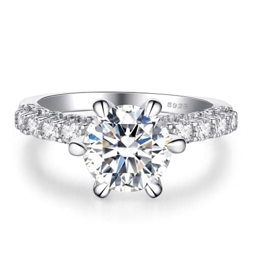 LuluRell Moissanite Promise Rings for Women, S925 Sterling Silver 6 Prong Solitaire D Color VVS1 Clarity Round Cut