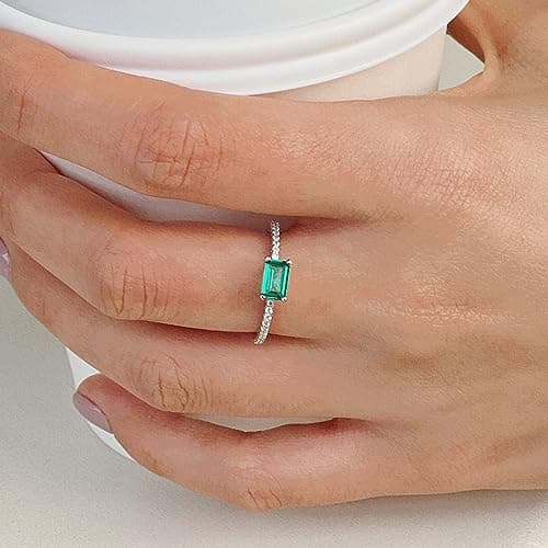Michooyel S925 4x6mm Lab-created Emerald Engagement Ring for Women